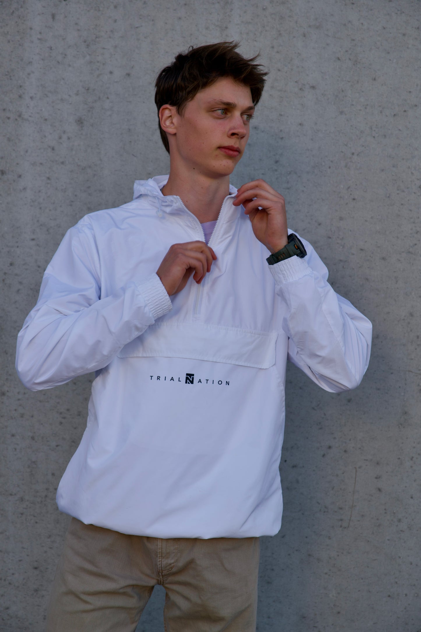 Half-Zip Windbreaker Jacket "White"
